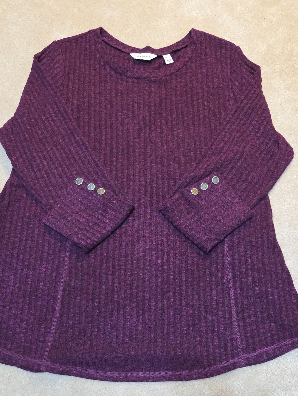 Susan Graver Ribbed Crewneck Sweater in Plum